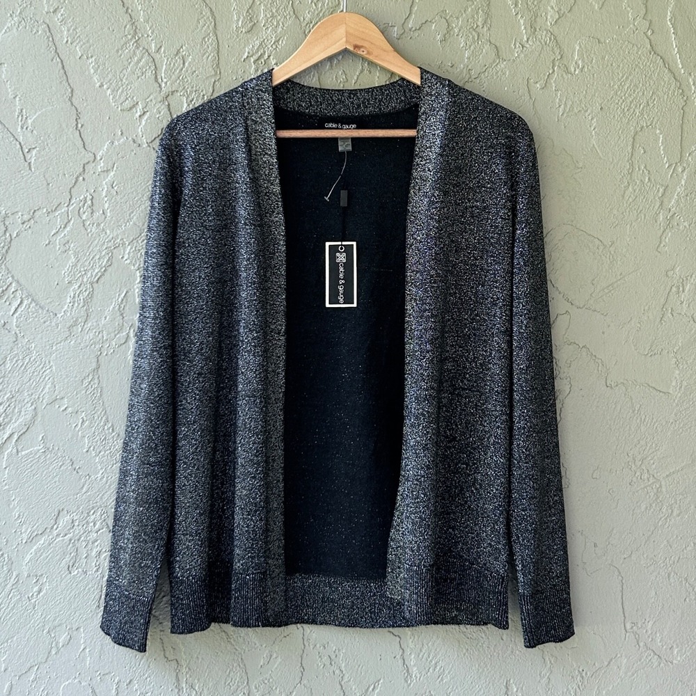 Cable & Gauge Women's Small Gray & Silver Metallic Long Sleeve Cardigan Top NWT